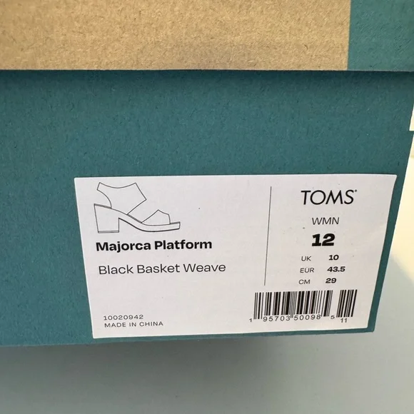 TOMS Women's Black Wedge Majorca Sandals, Size 12, BRAND NEW - Picture 5 of 5